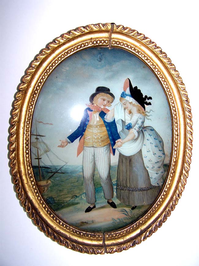 An Important China Trade Reverse Painting on Glass of the Sailor's Farewell circa 1810-1815